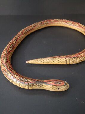 Wooden Handpainted Articulated Wiggle Snake w/ Realistic Movement 28" Long